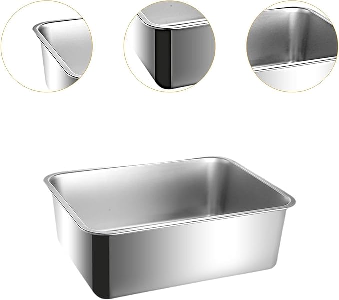 Stainless Steel Cat Litter Box Large Anti Splashing Non Stick Litter Tray Sand Container for Indoor Cats Kitten Toilet- Height 15cm