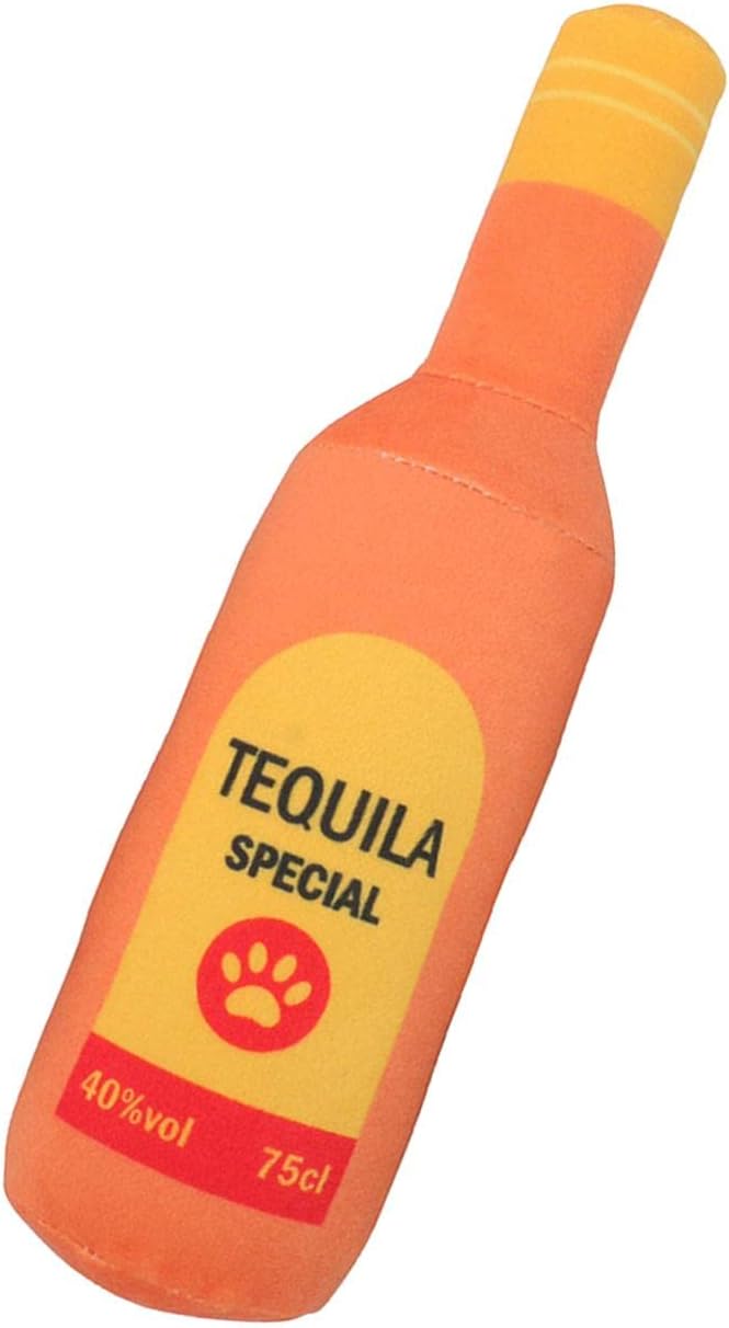 Dog Squeaky Toy Novelty Bottle Shaped Soft Dog Toys Squeaker Sound Pet ing Toys for Aggressive ers Pets Supplies, Orange