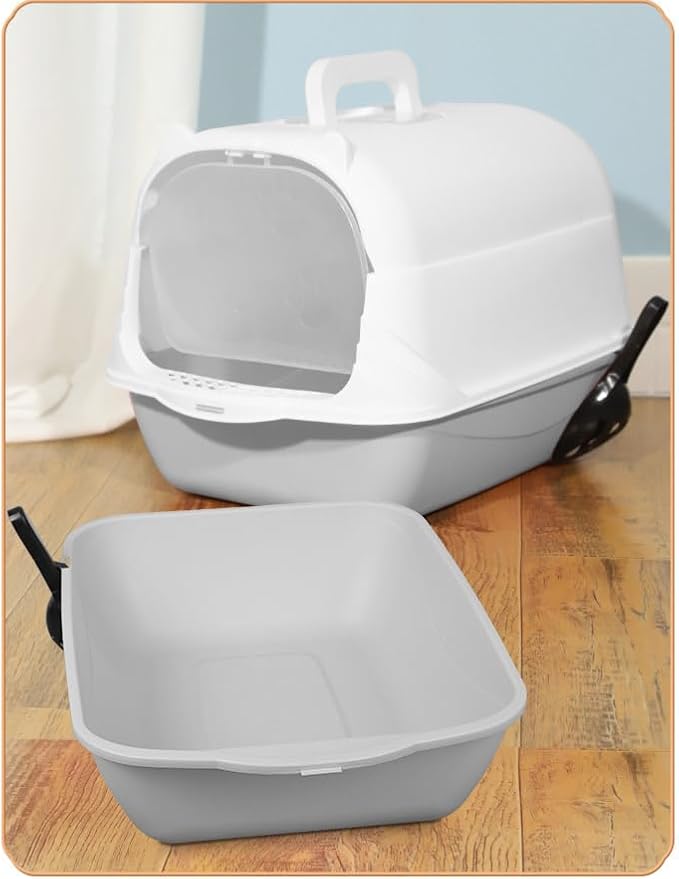 Cat Litter Box Enclosure Anti Splashcat Cat Toilet with Handle Clamshell Deodorization Kitty Litter Box Cat Supplies (Purple)
