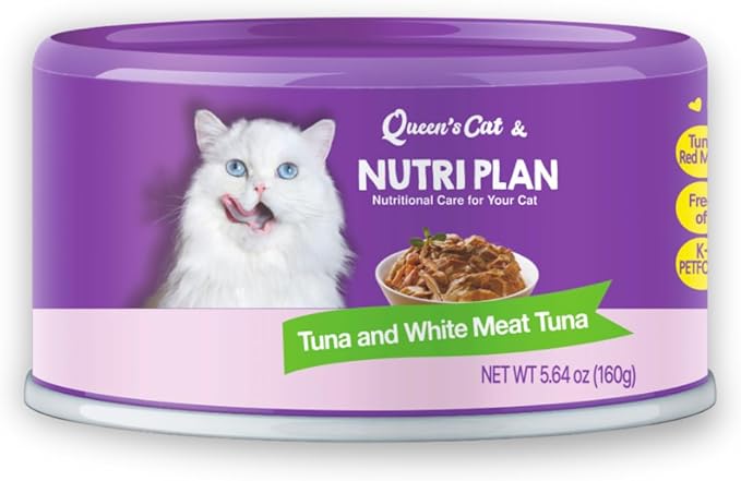 Queen's Cat & NUTRI PLAN Wet Cat Food Gourmet Tuna & White Tuna Meat Recipe 5.64 oz Cans, High Protein Taurine Rich, No Added Preservatives or Seasonings, Complete Balanced Nutrition, Pack of 24