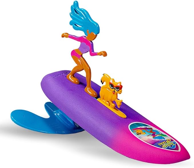 Surfer Dudes Legends & Surfer Pets Wave Powered Mini-Surfer, Pet and Surfboard Beach Toy - Tahiti Nikki and Meowi
