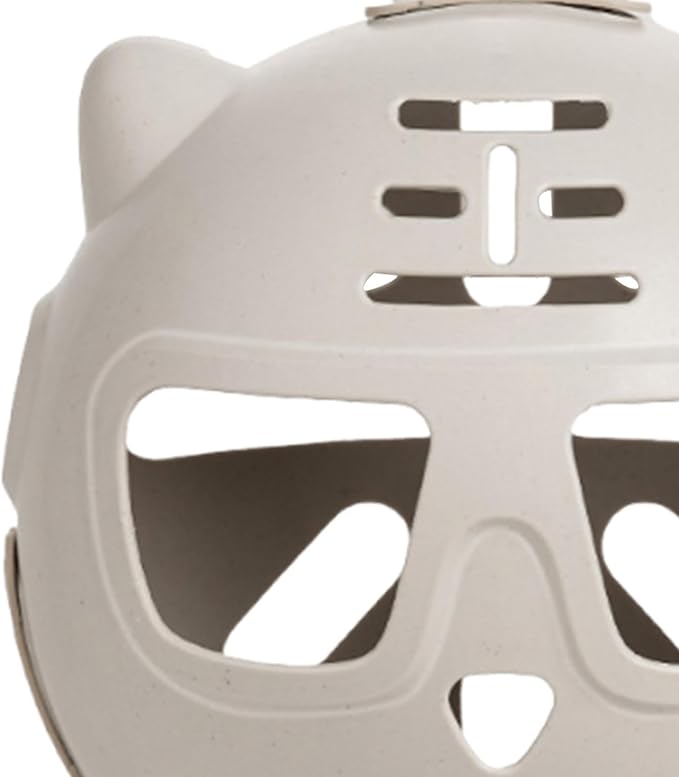 Cat Muzzle Mouth Cover Breathable Ball Mask Anti Bite Muzzle for Grooming Nail Trimming Bathing Travel Pet Supplies- Khaki White L