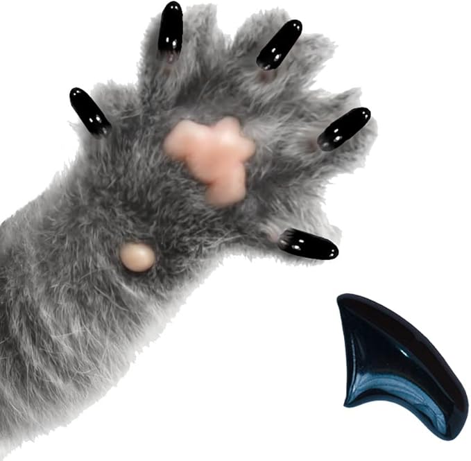 6 Month Piece Soft Nail Caps with Adhesive for Cat Claws - Jet Black Medium