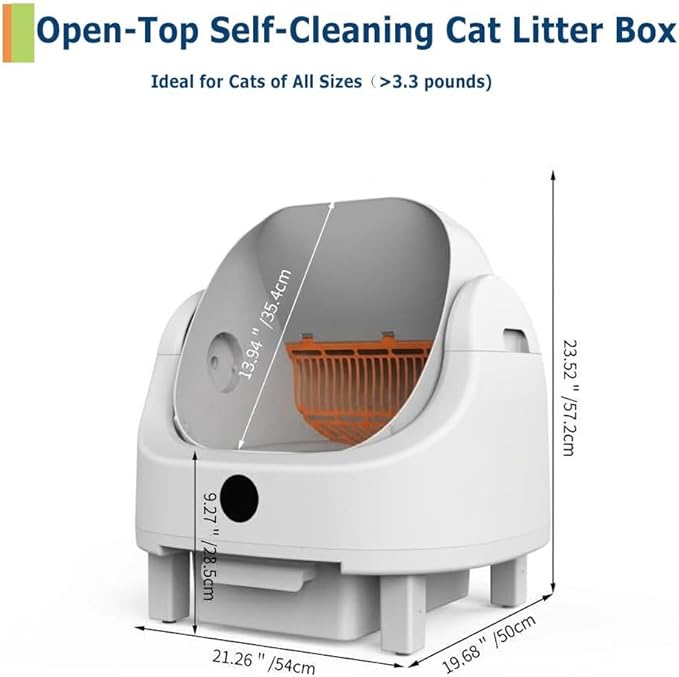 GarveeLife Self Cleaning Litter Box,Automatic Cat Litter Box, Open-Top Robot with APP Control & Real-Time Monitor, Odor Control for Multiple Cats, 96l Capacity, Infrared Safety Sensor - Gray