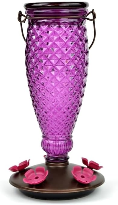 Perky-Pet Diamond Wine Top Fill Glass Hummingbird Feeder with Built-in Bee Guards - Outdoor Garden Décor - 24 Oz Nectar Capacity - 9102-1SR - Purple Humming bird Feeder - Easy to Fill, Easy to Clean