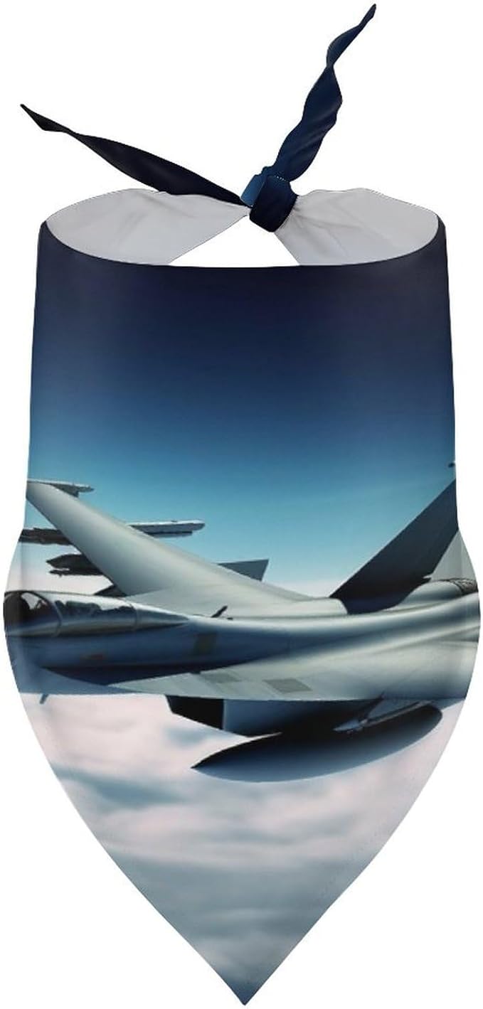 Dog Bandana Spring Pet Scarf Adjustable Triangle Aircraft Fighter Jets Printing Dog Bib Washable Polyester Puppy Bandana for Small Medium Large Dogs Cat Birthday Party Supplies