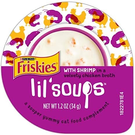 Purina Friskies Natural, Grain Free Wet Cat Food Lickable Cat Treats, Lil' Soups with Shrimp in Chicken Broth - 1.2 oz. Cup (Pack of 16)