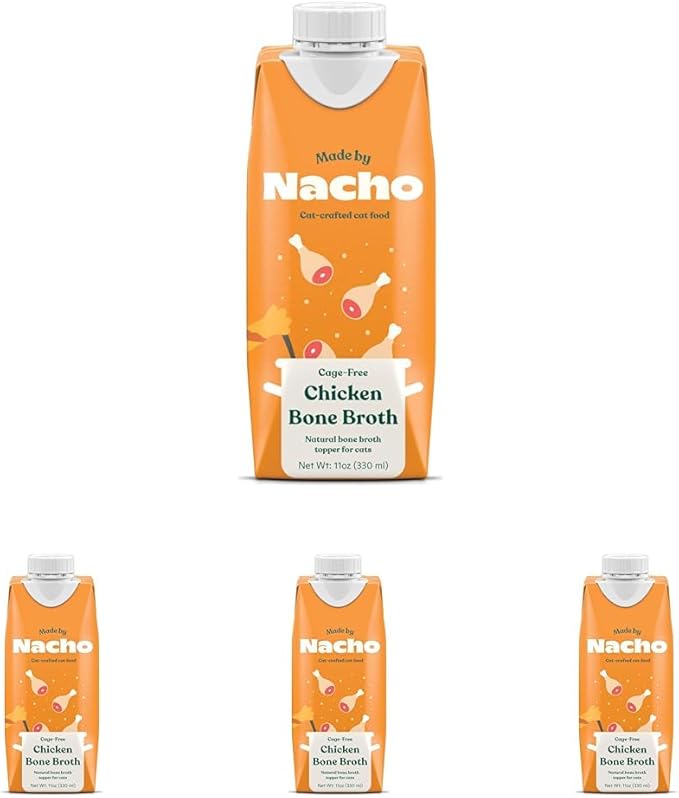 Made by Nacho Bone Broth Cat Food Topper for Hydration and Picky Eaters - Add Protein and Flavor to Your Dry Cat Food – Supports Optimal Nutrition, Digestion, Skin & Coat, 11 oz. Chicken (Pack of 4)