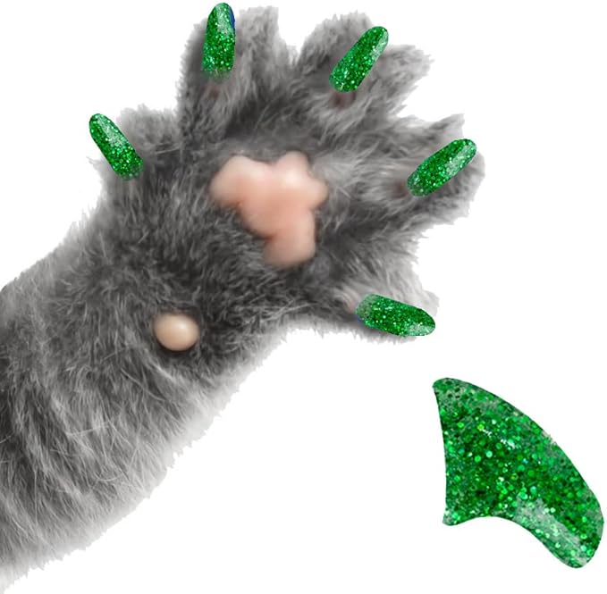 6 Month Piece Soft Nail Caps with Adhesive for Cat Claws - Emerald Glitter Large