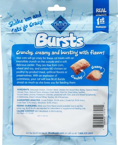 Blue Buffalo Crunchy Cat Treats, Chicken | Bursts | 5-oz Bag | Pack of 4