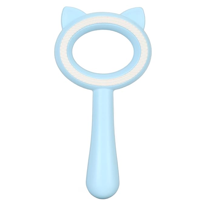 Cat Grooming Brush Double Sided Deshedding Massage Pet Hair Removal Comb for Cats Dogs Multipurpose Self Cleaning Comfortable Handle Round Tips Easy Cleaning ABS Material 17x9cm (Blue)