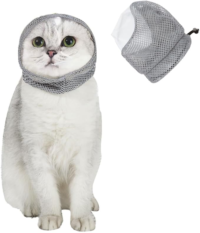 Cat Muzzle for Grooming, Breathable Mesh Pet Face Cover, Transparent Anti Bite Mouth Guard for Nail Trimming Bathing