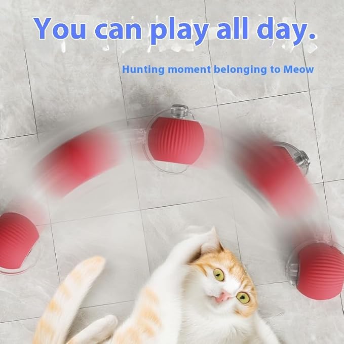 Interactive Cat Toys Ball for Indoor Cats, Interactive Rolling Small Dog Cat Toys Automatic Self Moving, 360°,Electric Balls，Fast Rolling，Smart Automatic Rolling Pet Ball (Red)