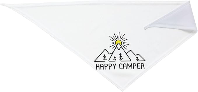 Happy Camper Summer Dog Bandana，Adorable Puppy Accessory for The avid Camper ，Pet Neckerchief for Pets Daily Wear Photo Prop Party Supplies,Funny Cute Dog Bandana (White)