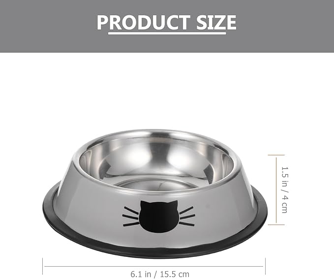 Totority Thickened Stainless Steel Double Pet Bowl Kitten Feeding Bowl and Dog Food Water Dish Feeder Gray Non-Slip Base Indoor Cat and Dog Feeding Supplies