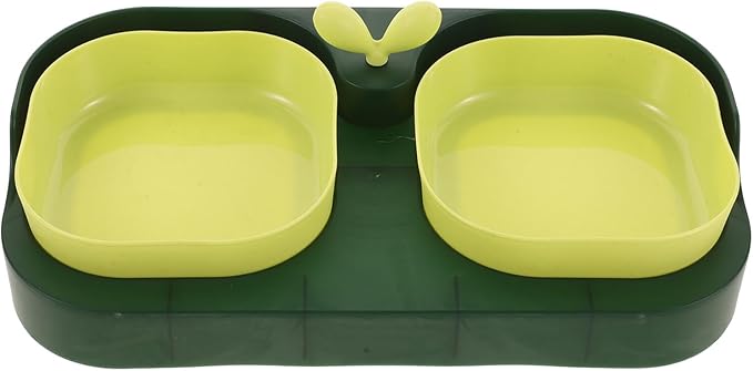 Toyvian Cat and Dog Double Feeding Bowl Set, 2-Compartment Plastic Pet Bowls with Water and Food Holder, Moss Green, Suitable for Kittens and Small Dogs, Practical Feeding Supply for Home