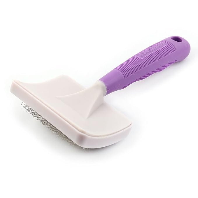Pet Dog Cat Bristles Grooming Brush w/Purple Handle