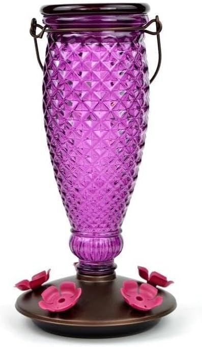 Perky-Pet Diamond Wine Top Fill Glass Hummingbird Feeder with Built-in Bee Guards - Outdoor Garden Décor - 24 Oz Nectar Capacity - 9102-1SR - Purple Humming bird Feeder - Easy to Fill, Easy to Clean