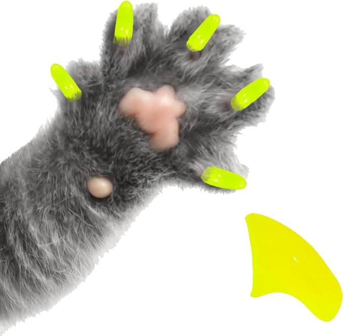 6 Month Piece Soft Nail Caps with Adhesive for Cat Claws - Fluorescent Yellow Small