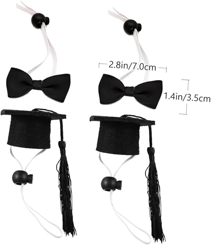 BESTonZON Mini Dog Graduation Caps and Bow Ties Set, Elastic Black Tassel Pet Doctoral Hats with 3.5x7cm Bow Tie, 4pcs Pet Costume for Dog Graduation and Party Supplies