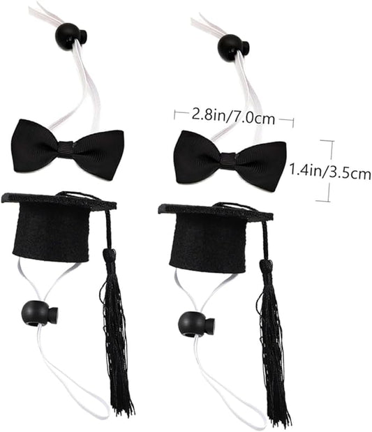 BESTonZON Mini Dog Graduation Caps and Bow Ties Set, Elastic Black Tassel Pet Doctoral Hats with 3.5x7cm Bow Tie, 4pcs Pet Costume for Dog Graduation and Party Supplies