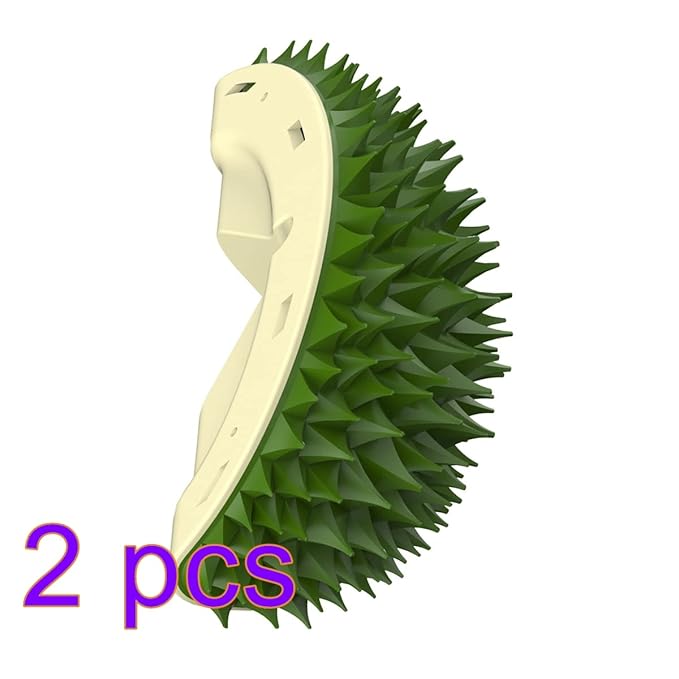 BestAlice 2 Pack Cat Self Groomer, Cute Durian Shape Wall Mounted Dog Cat Corner Scratcher, Wall Corner Groomers Brush Cat Massage Combs, Self-adhesive Cat Scratcher Pet Grooming Supply (Green)