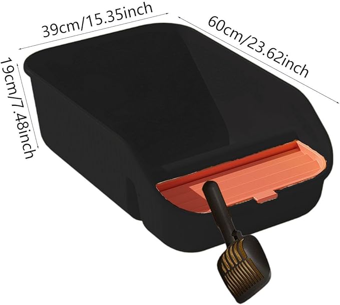 Large Cat Litter Box with Scoop Detachable Bedpan High Sides Open Top Easy Clean Indoor Cats Kitten Hamsters- Black