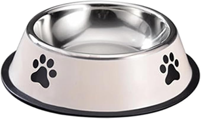 Stainless Steel Pet Bowl Cat Dog Food Bowl Multi-Specification Anti-Fall Food Bowl Food Bowl Feeding Pet Supplies 16 to 22 Cm(Cream,Small)