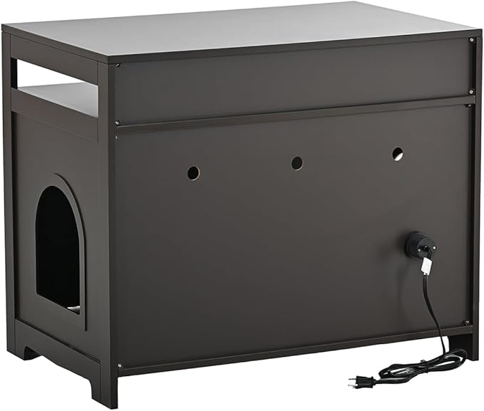 31.5" L Walnut Cat Litter Box Enclosure with Hidden Plug & 2 Doors, Indoor Large Cat Washroom Storage Bench Side Table