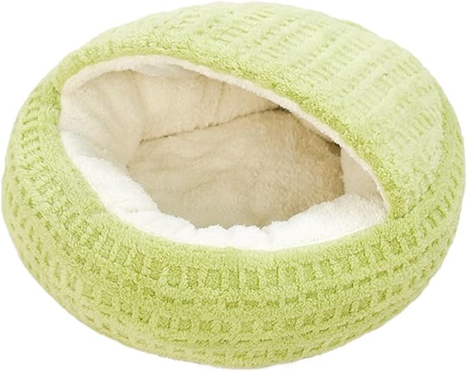 Plush Cat Bed Hooded Semi Enclosed Shell Shaped Pet Nest Cozy Warming Anti-Slip Small Dog Bed for Puppy and Kitten