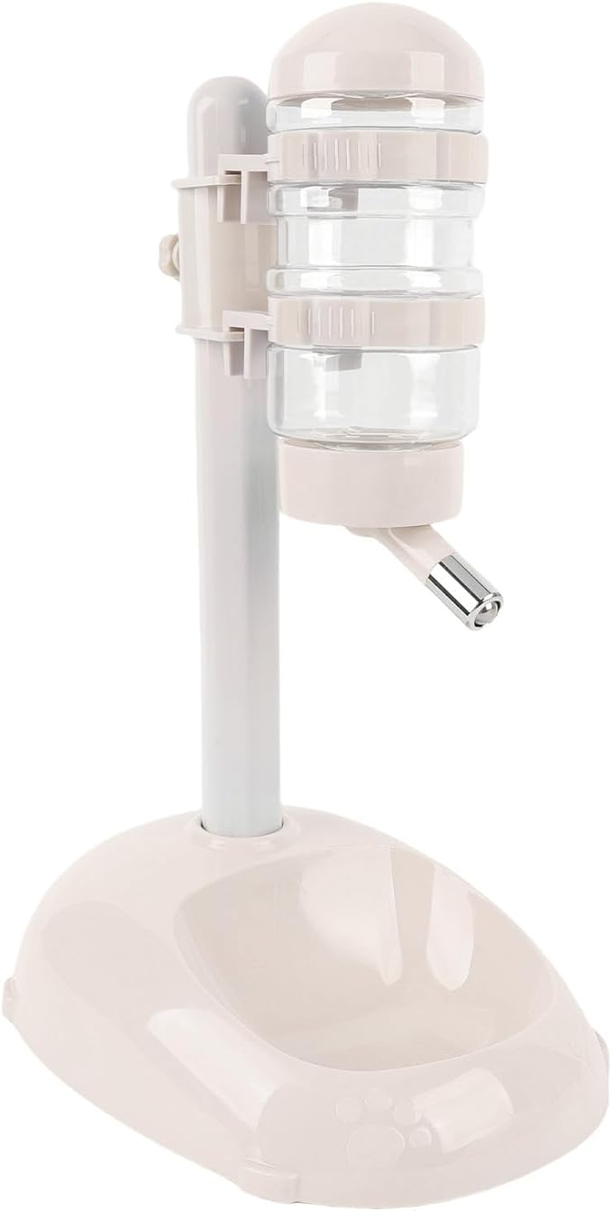 Pet Standing Water Dispenser, Height Adjustable Automatic Water Feeder Food Feeder Bowl, 500ml Dog Water Bottle Dispenser, Dog Cat Feeding Water Bowl Set (Beige)