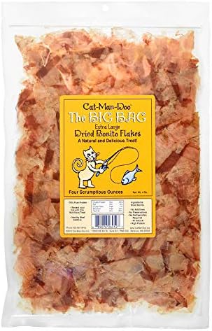 Cat-Man-Doo Extra Large Dried Bonito Flakes Treats for Dogs & Cats - All Natural High Protein Flakes - 4oz Bag (6 Pack)