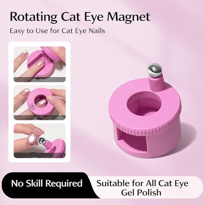 Rotating Cat's Eye Magnet, 2026 New Automatic Glass Bead Suction Of Cat Eye Nail, Beginner Friendly Nail Tool With Uniform Magnetic Force And Excellent Light Absorption (Pink)