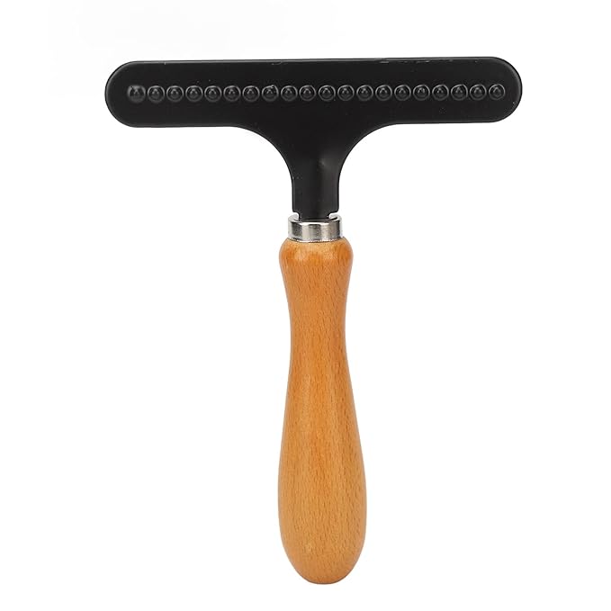 Wooden Handle Pet Brush, Handheld Cat Grooming Rake, Stainless Steel Deshedding Brush for Cats Dogs with Comfortable Rounded Tips