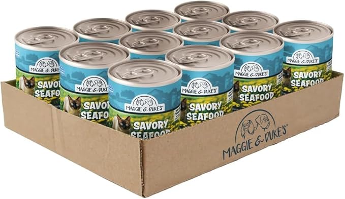 CountryMax Maggie and Duke’s Canned Cat Food – 14 oz – High-Protein, Grain-Free Wet Food for Adult Cats & Kittens (Case of 24 Cans, Savory Seafood)