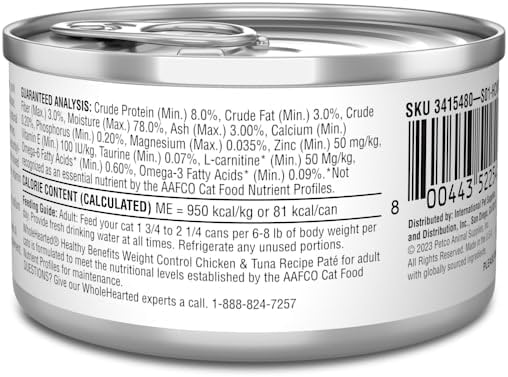 WholeHearted Weight Control Chicken & Tuna Recipe Adult Wet Cat Food, 3 oz. Case of 24