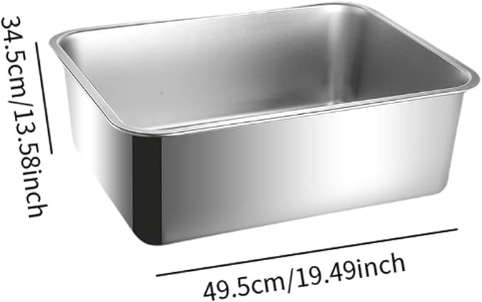 Stainless Steel Cat Litter Box Splashproof Open Top Large Easy to Clean Sand Box for Small Cats Litter Pan- 49.5cmx34.5cm
