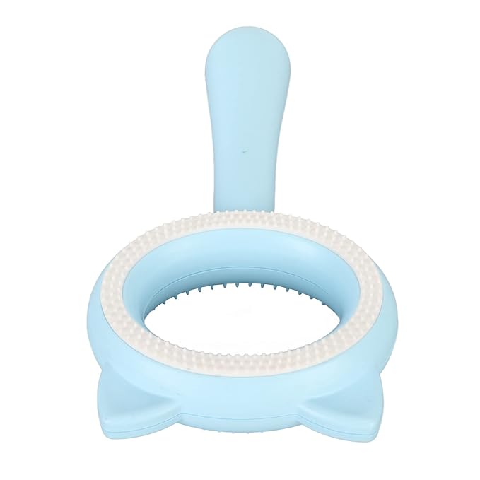 Cat Grooming Brush Double Sided Deshedding Massage Pet Hair Removal Comb for Cats Dogs Multipurpose Self Cleaning Comfortable Handle Round Tips Easy Cleaning ABS Material 17x9cm (Blue)