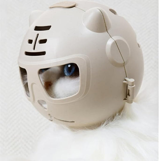 Pet Supplies, Cat Space Head Cover, Cat Head Cover, Anti Bite, Bathing, Nail Cutting, Fighting, Scratching, Licking (Cat Ear Space Hood (Khaki White), Large)