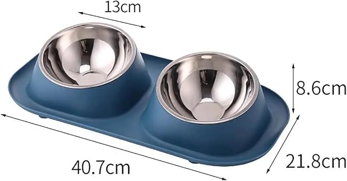 Stable Double Bowls Cat Bowl Stainless Steel Elevated Dog Water Bowl Detachable Prevent Overflow Cat Food Container Pet Supplies(Blue-1)