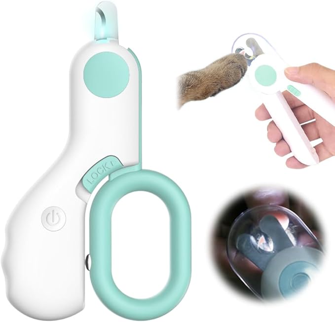 LED Pet Nail Clipper, 2024 Upgrade Cat Nail Clipper with Light, Led Pet Nail Clippers for Cats Dogs, Trim Your Pets Nails Easy and Pain-Free Grooming Tool, Cat Nail Clippers for Indoor Cat (Blue)