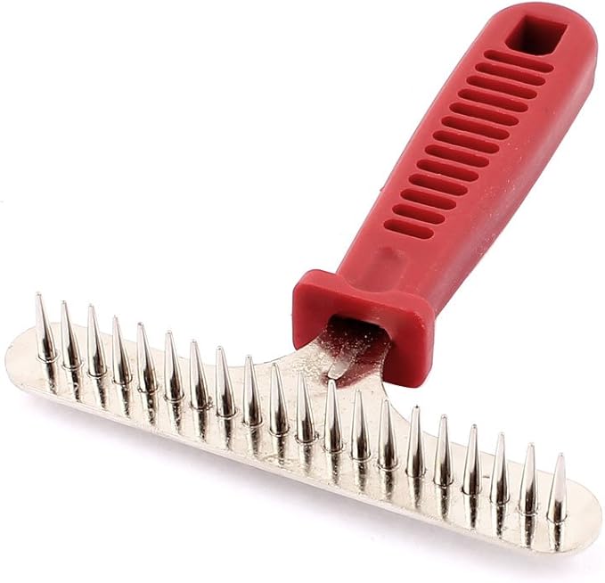 uxcell Plastic Handle Pet Dog Care Cleaning Grooming Comb Brush Rake, Red