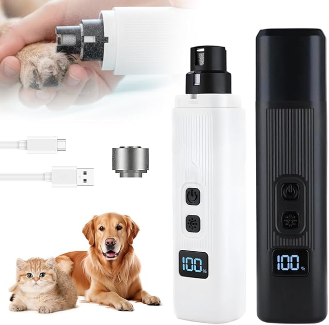 Safe Cut Cat Nail Trimmer, 2025 Upgraded 3 Adjustable 360° Grinding Settings, Low-Vibration Ultra-Quiet Under 40dB, Powerful for All Cats & Dogs, Easy to Clean (Mix+6*Heads)