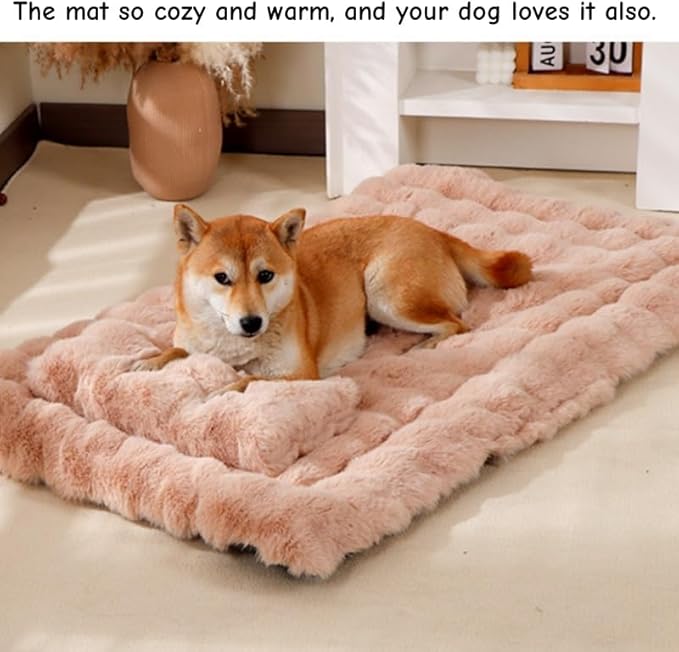 Cat Bed Mat Dog Crate Pads, Cat Beds for Indoor Cats Small Dogs, Plush Pet Bed Mats Faux Fur Dog Crate Mat with Removable Pillow for Cages/Floor/Couch (Pink-with Pillow,S-15.7 * 19.6 in)