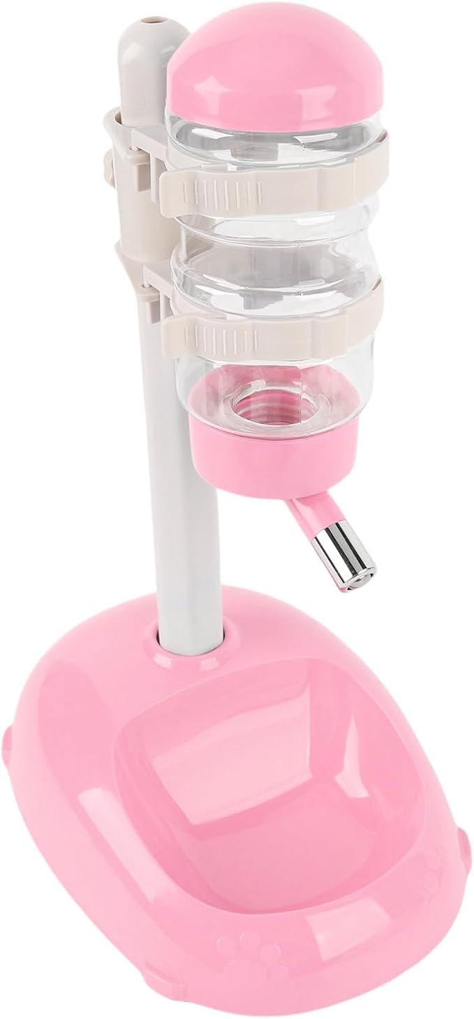 Pet Standing Water Dispenser, Adjustable Height Dog Water Bottle, with Food Feeder Bowl for Small Dogs Cats (Pink)