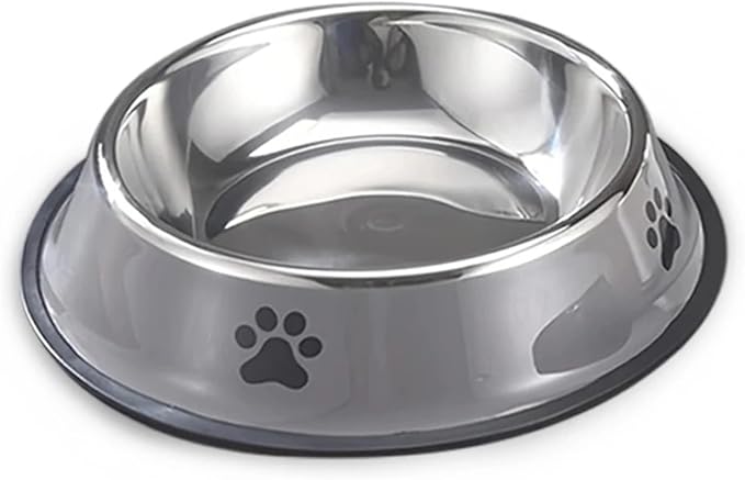Stainless Steel Pet Bowl Cat Dog Food Bowl Multi-Specification Anti-Fall Food Bowl Food Bowl Feeding Pet Supplies 16 to 22 Cm(Gray,Small)