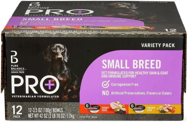 Pure Balance Pro+ Small Breed Turkey and Chicken Stew Variety Pack Wet Dog Food, 3.5oz Cups, 12 Count (Pack of 1)