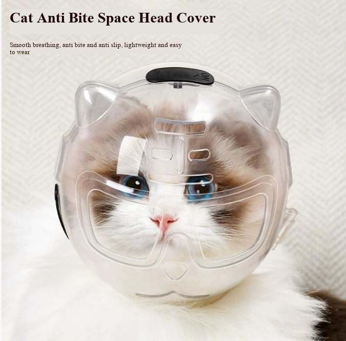 Pet Supplies, Cat Space Head Cover, Cat Head Cover, Anti Bite, Bathing, Nail Cutting, Fighting, Scratching, Licking (Cat Ear Space Head Cover (Transparent), Large)