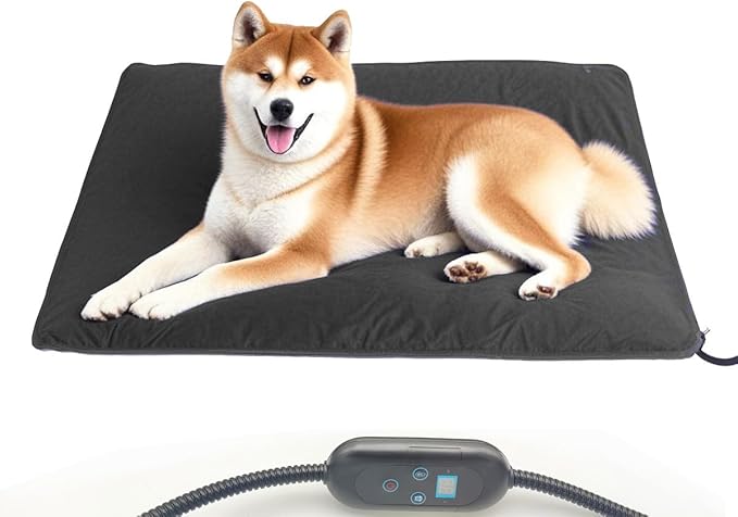 Large Pet Heating Pad for Cats & Dogs, 24x36 Inch, 6 Heat Levels,Auto Shut Off Timer, Waterproof, Removable Washable Cover, Chew-Proof Cord, Digital Display