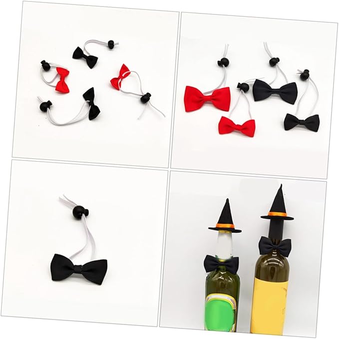 BESTonZON Mini Dog Graduation Caps and Bow Ties Set, Elastic Black Tassel Pet Doctoral Hats with 3.5x7cm Bow Tie, 4pcs Pet Costume for Dog Graduation and Party Supplies